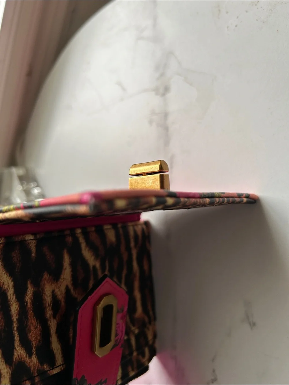 Betsey Johnson Hot Pink Floral & Leopard Trim Card Wallet with Turn-Lock